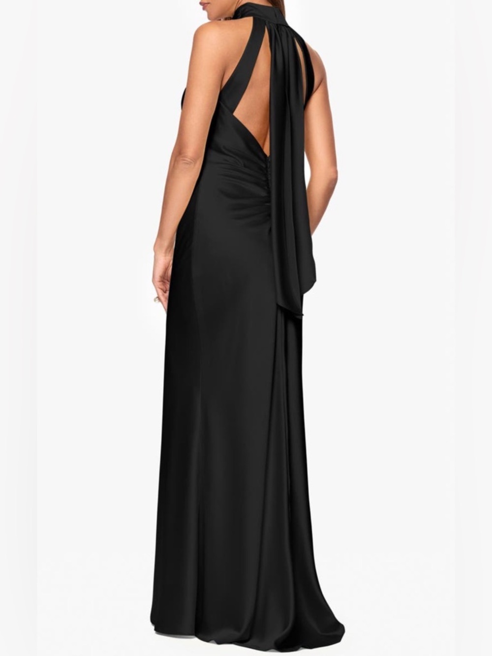 Xscape Evenings Black Halter Tie Neck Satin Sheath Gown size 4 - Picture 6 of 13